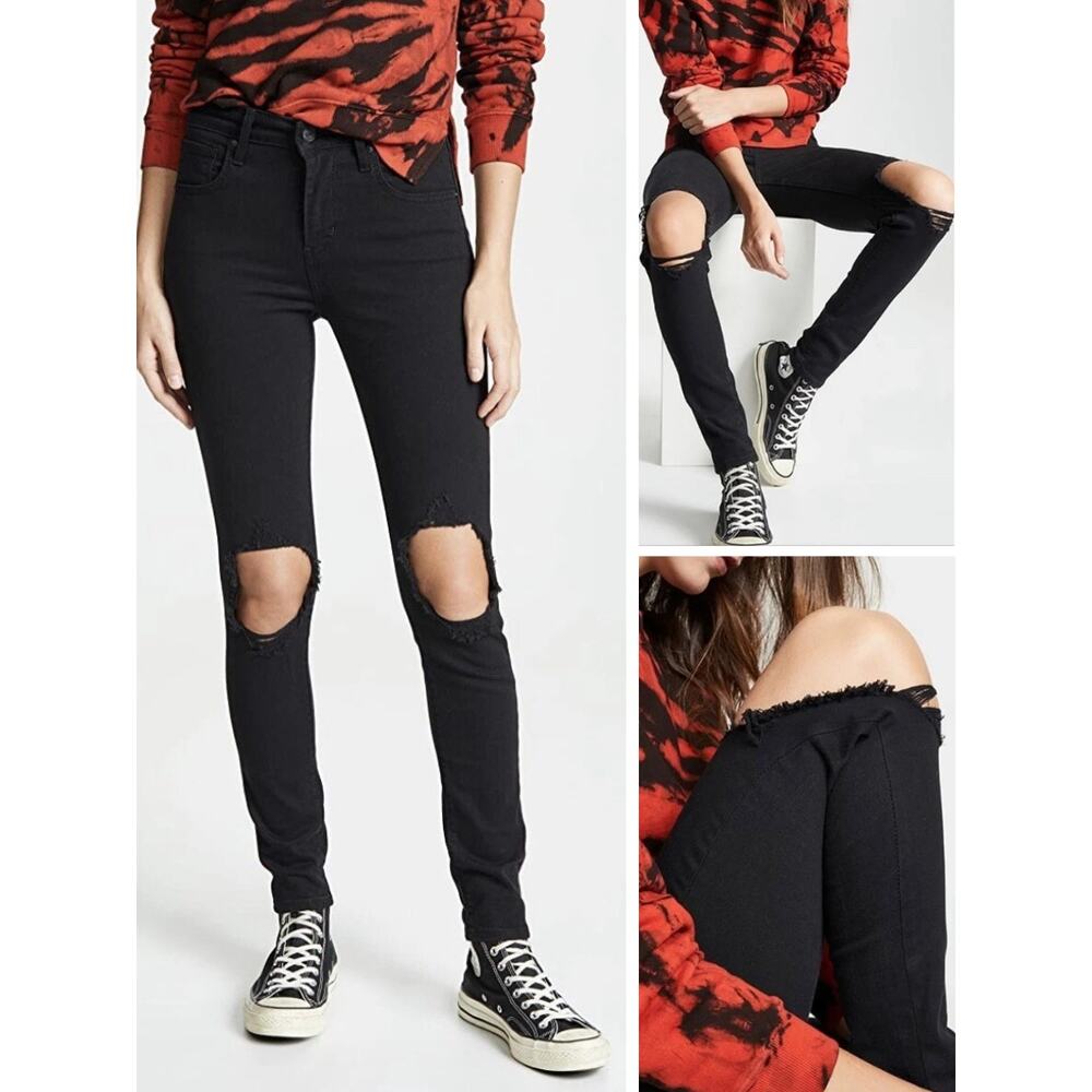 NWT LEVI'S Premium 721 Skinny Looker Ripped Jean Size 28 Black